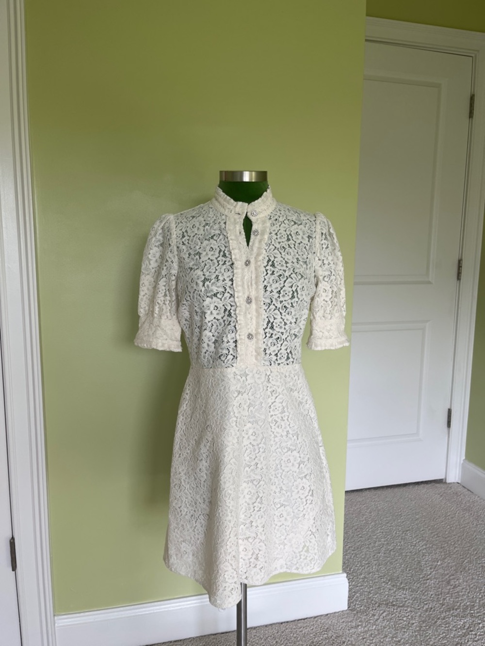 Zara Cream Lace Mini Dress with High Neck